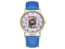 Relógio de pulso unissex de quartzo com mostrador com letras e pulseira de couro (azul safira)