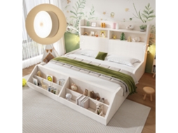 Cama Madeira Branca 140x200 Com Led Usb E Prateleira