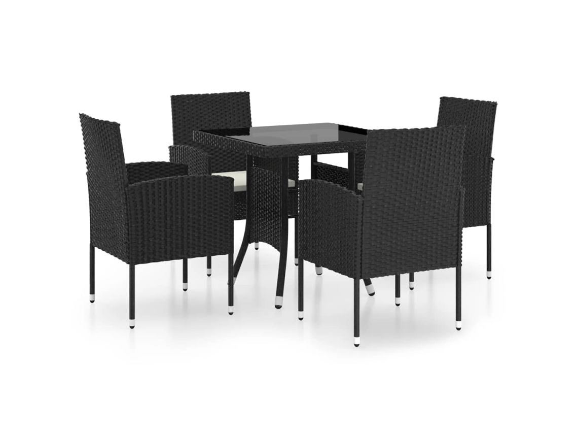 Conjunto 5 de jantar para jardim VIDAXL vime PE preto