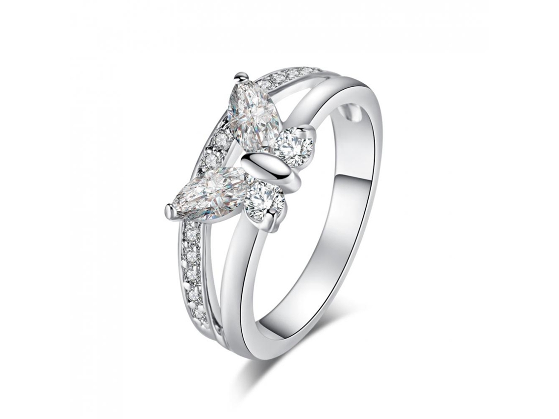 Anel Feminino De Cobre Forma Borboleta Com Zircão Decoração