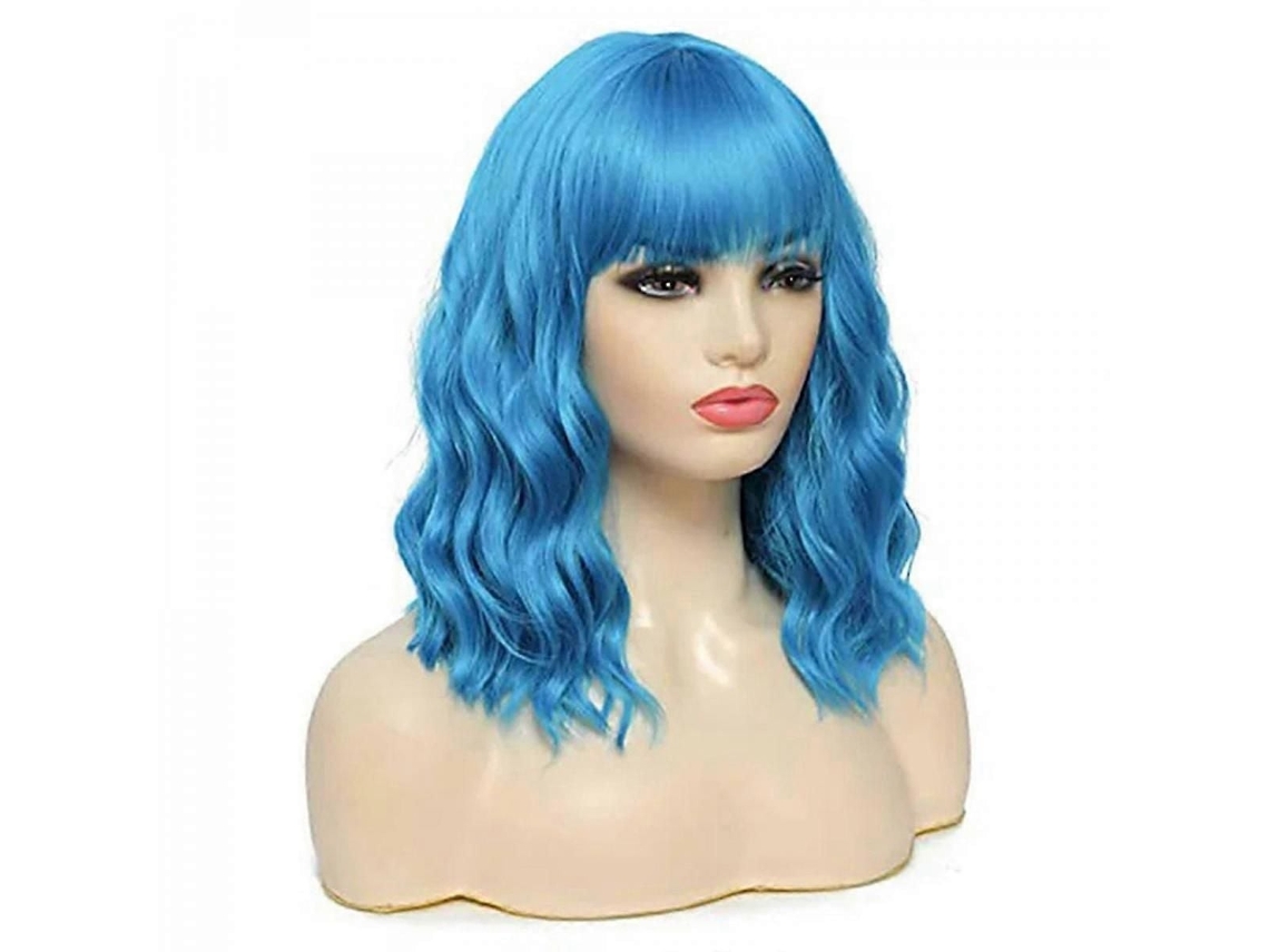 Peruca Azul-escura Curta E Cacheada De 35 Cm (14 Polegadas) Para Mulheres E Meninas, Peruca Sintética Azul Com Franja, Touca De Peruca Inclusa.