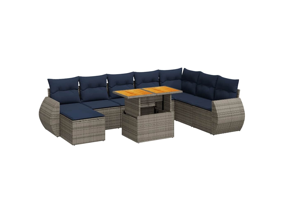 Conjunto de 9 Sofás para Jardim com Almofadões Vime Pe Cinzento MAISON EXCLUSIVE (90x200 cm)