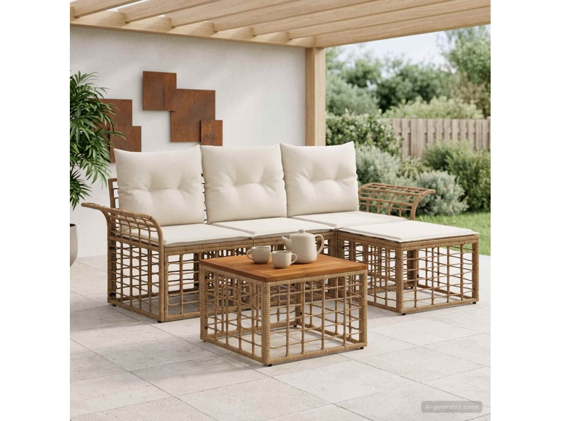 Vidaxl Conjunto De Sofás Para Exterior 5 Unid. Natural E Branco Creme