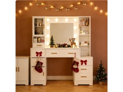 Penteadeira com espelho, iluminação LED ajustável em 3 cores, porta USB, 10 gavetas, branca ESSÊNCIACASA