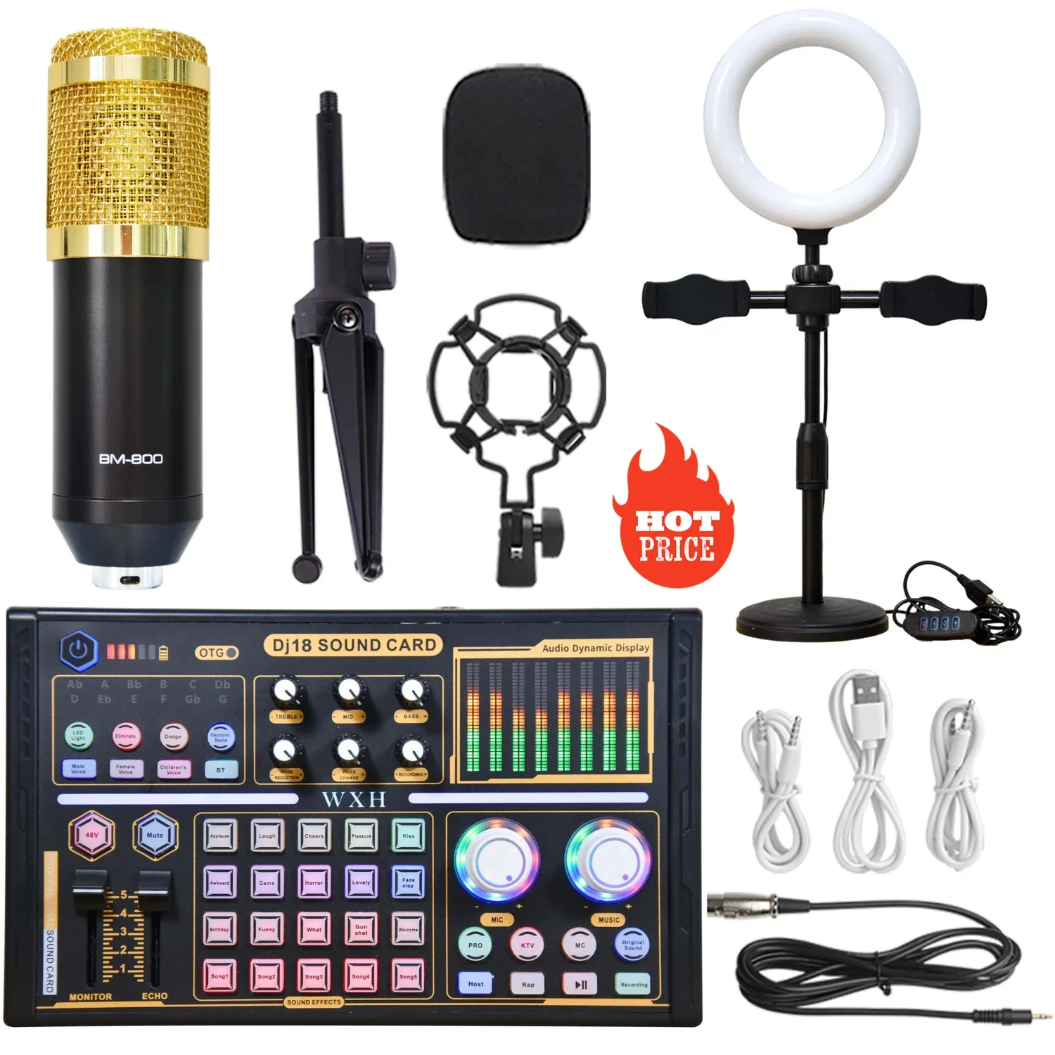 Anel de Luz para Microfone Condensador de Estúdio Profissional 48v MDUG (preto e Dourado)
