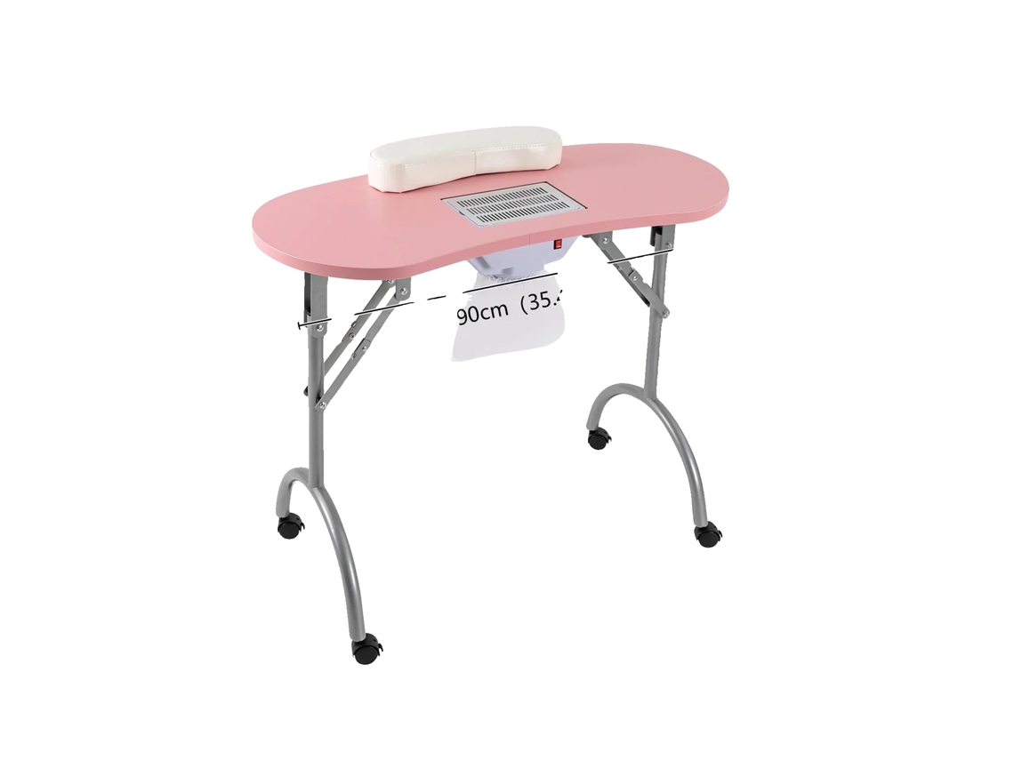 Mesa De Unhas Com Rodas, Design Dobrável, Coletor De Poeira Embutido, Rosa