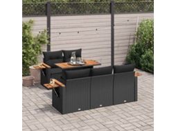 Vidaxl 6 Pcs Conjunto Sofás Jardim C/ Almofadões Vime Pe/acácia Preto
