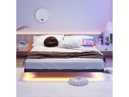 Cama Box 140x190cm Com Iluminação Led E Estação De Carregamento, Estrutura Metálica, Ripas, Robusta, Montagem Fácil, Preta