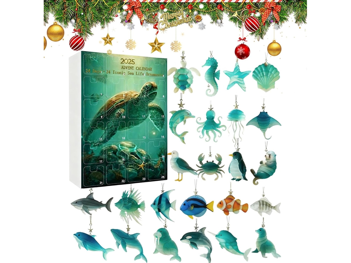 Calendário Do Advento Com Animais Marinhos- Pingente De Natal 2d De 24 Dias- De Animal Marinho, De, Decoração