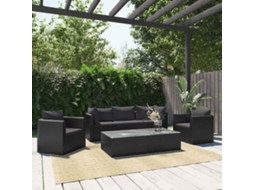 Vidaxl Conjunto Lounge De Jardim C/ Almofadões 7 Pcs Vime Pe Preto