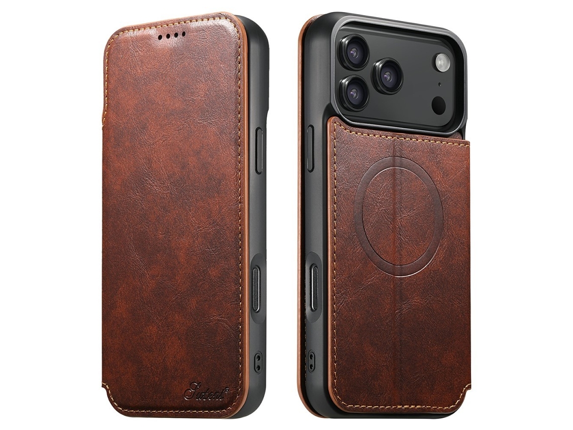 Skalo Capa Tipo Carteira De Couro Pu Para Iphone 17 Pro Max Suteni J05 - Cáqui