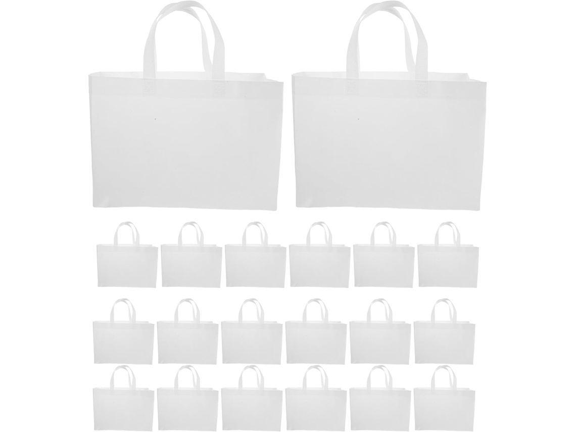 Nuobesty Pacote Com 30 Sacolas De Compras Reutilizáveis Brancas Em Tnt (tecido Não Tecido) Com Alças, Tamanho 35x25x10