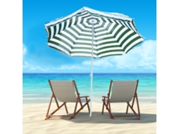 Guarda sol Praia Ø180cm Verde Branco Listras Teto Inclinável Mastro Metal Uv Jardim Terraço ZIWEI STORE
