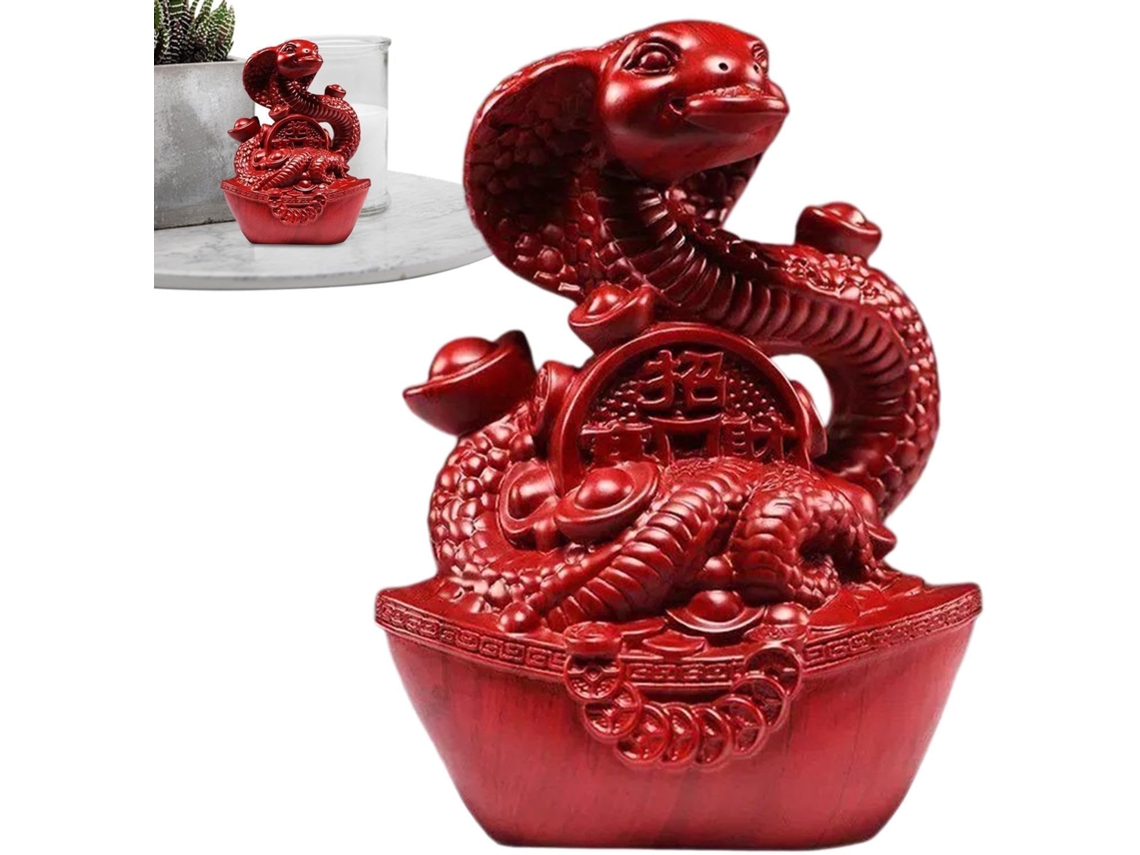 Estátua De Serpente Chinesa | Estatueta De Serpente Tradicional Em Madeira | Decoração Tradicional D Gokoco