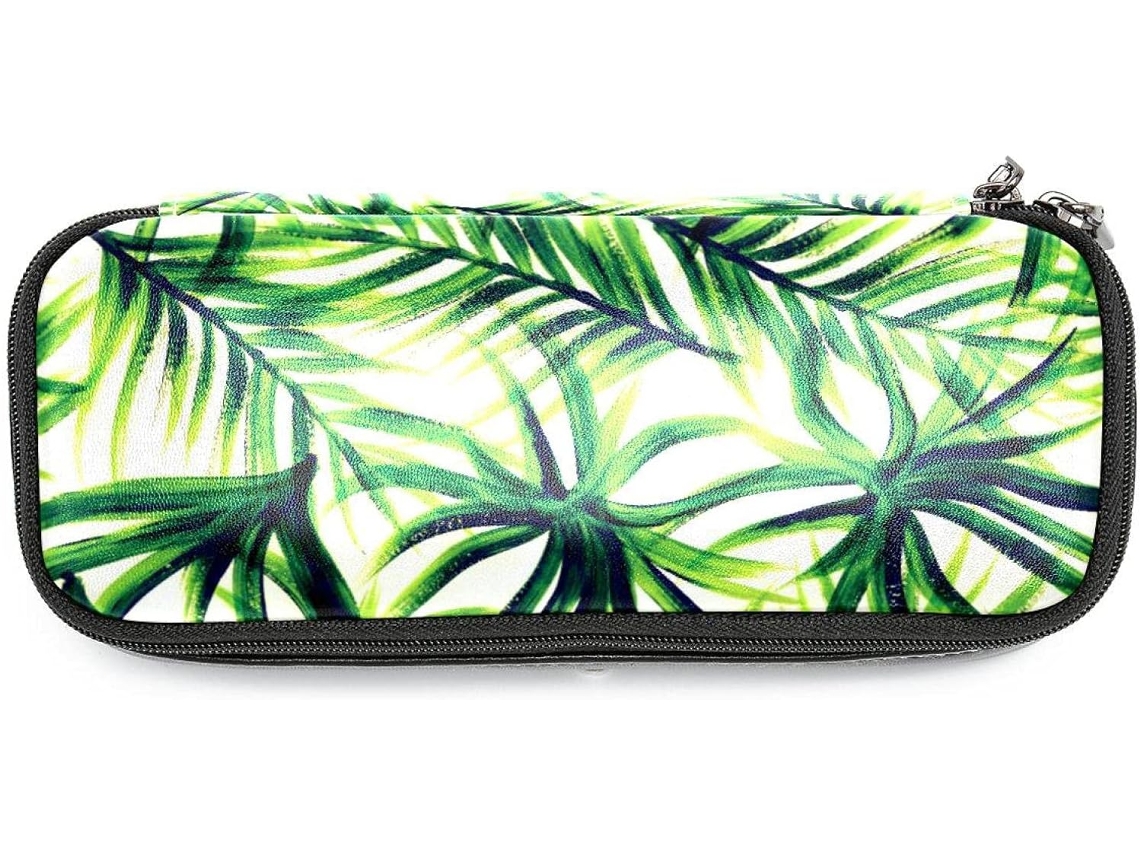 Estojo Grande Com Estampa De Folha Tropical Verde Lápis, Ideal Canetas, Maquiagem E Outros Itens Escolares De