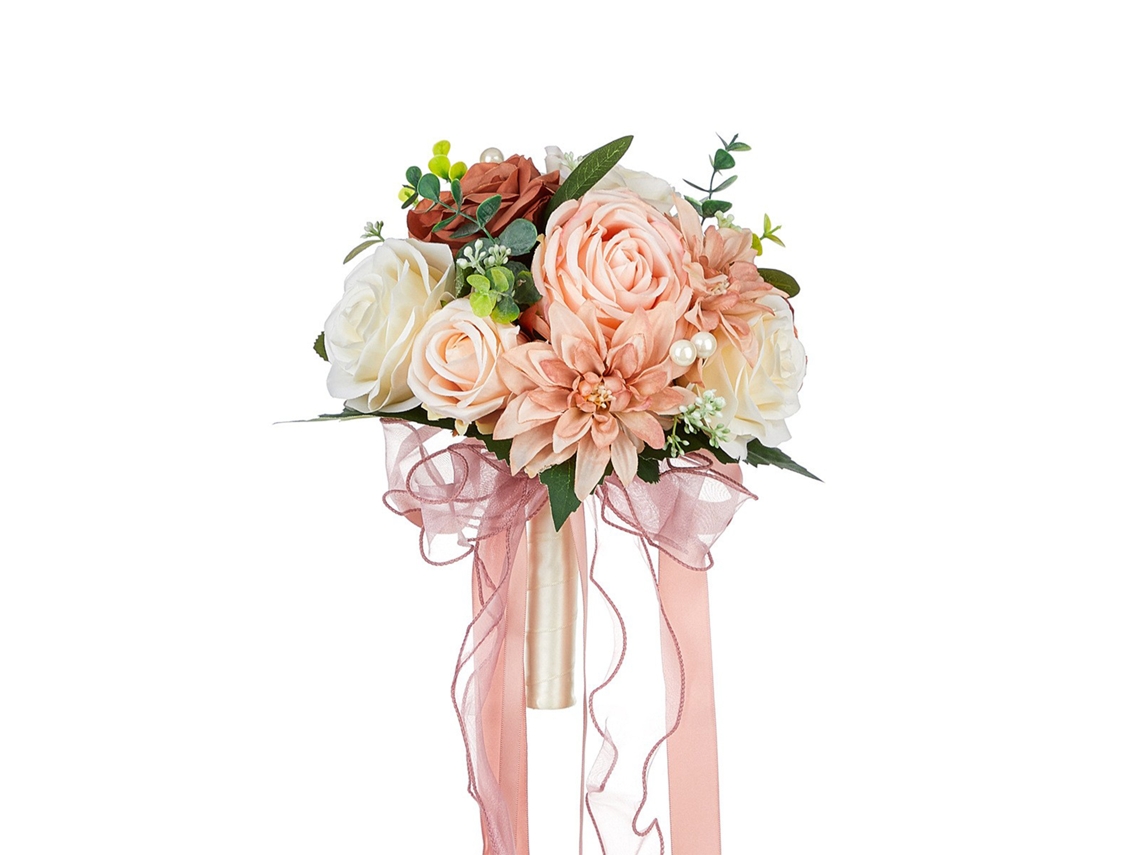 Laxiscreed Bouquet De Casamento Com Rosas De Alta Qualidade Em Tom Light Coffee