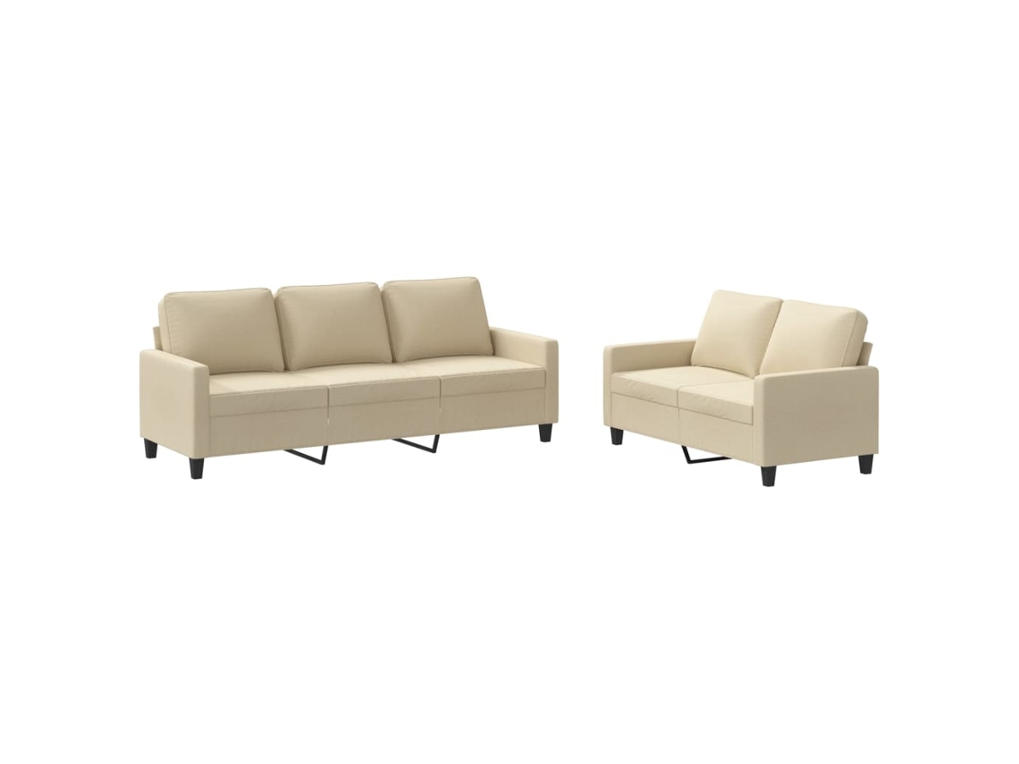 2 Pcs Conjunto de Sofás com Almofadões Tecido Cor Creme MAISON EXCLUSIVE