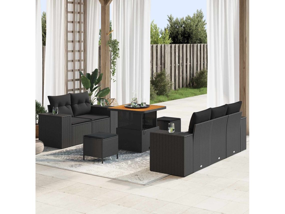 Vidaxl Conjunto De Sofá De Jardim 8 Unid. 8-número De Lugares Preto