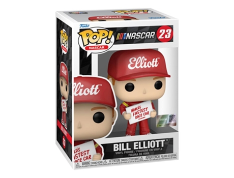 Figura Funko NASCAR Bill Elliott Segurando o Cartaz do Carro de Corrida Mais Rápido Pop! Vinil