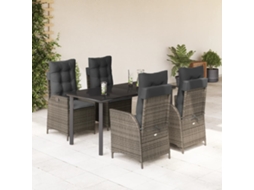 Vidaxl 5 Pcs Conjunto De Jantar P/ Jardim C/ Almofadões Vime Pe Cinza
