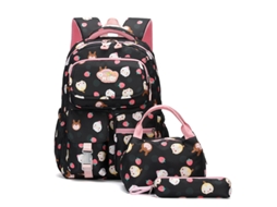 Conjunto De 3 Peças De Mochila Com Estampa De Desenho Animado, Lancheira E Bolsa Para Lápis, Bolsa Escolar Preta Para Alunos Do En Slowmoose