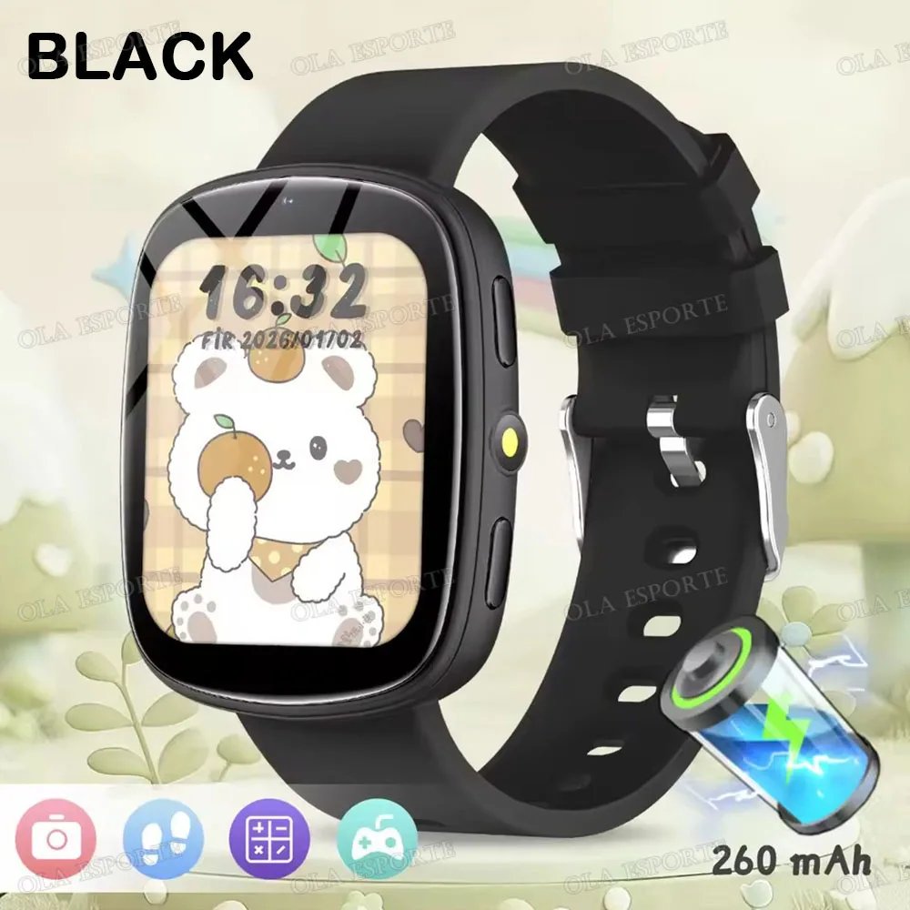 (preto) Relógio Inteligente Para Crianças Com Tela Sensível Ao Toque, Com Câmera, 260mah Longa Duração, Lanterna Interna, Parceiro De Aprendizagem