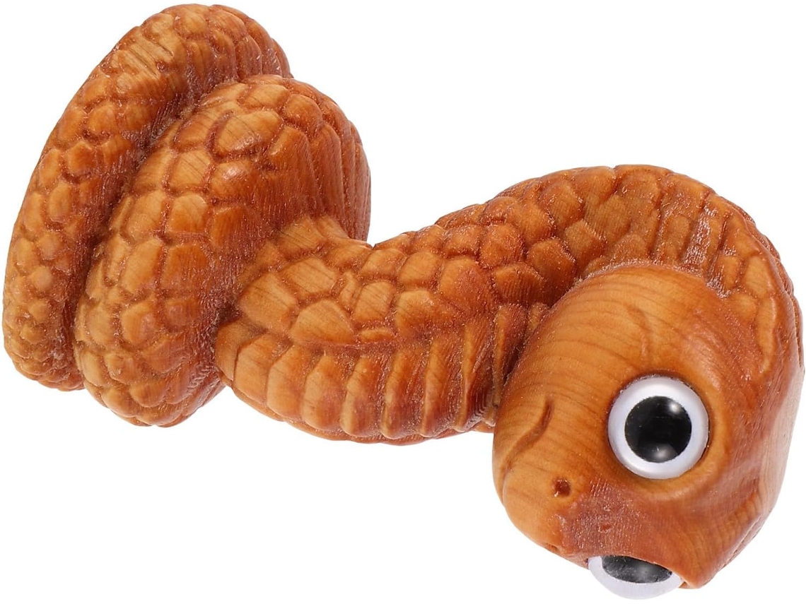 Miniatura Decorativa Charmosa Cobra Esculpida Madeira Cáqui Ideal Prateleira Perfeita Serpente Mesa Ano GOKOCO