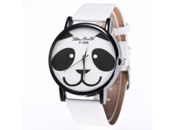 Relógio de pulso unissex Zhoulianfa branco, moderno, com mecanismo de quartzo e pulseira de couro sintético, estampa de panda.