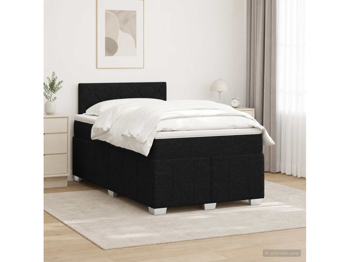 Vidaxl Cama Box Spring Com Colchão Preto 120 X 190 Cm Tecido