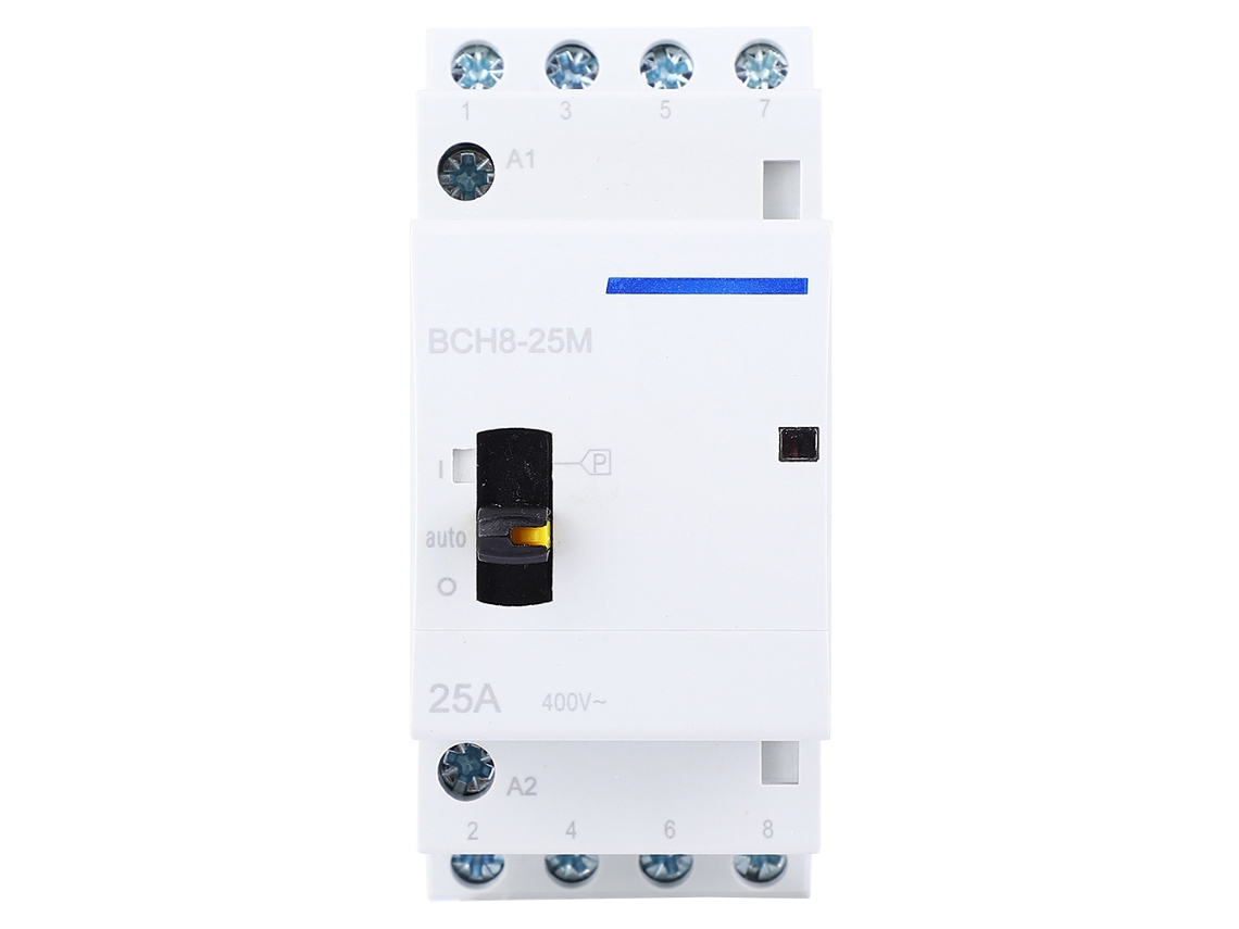 Contator CA modular 4P 25A BCH8 25M para uso residencial com controle manual por interruptor para trilho DIN | S/BRAND