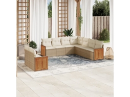 Vidaxl 9 Pcs Conjunto De Sofás P/ Jardim Com Almofadões Vime Pe Bege