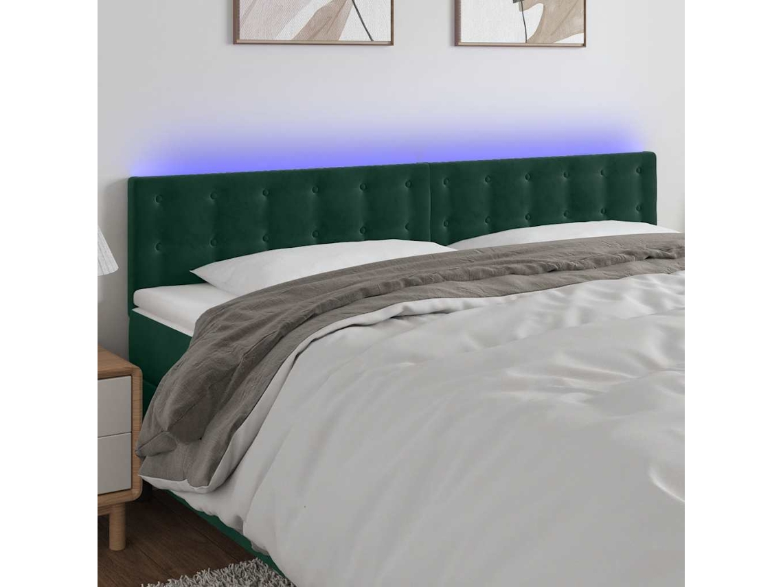 Vidaxl Cabeceira De Cama C/luzes Led Veludo 160x5x78/88cm Verde-escuro