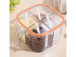 Caixa de Temperos 4 Compartimentos Transparente com Tampa para Cozinha, Sal, Pimenta, Açúcar, Laranja S/MARCA