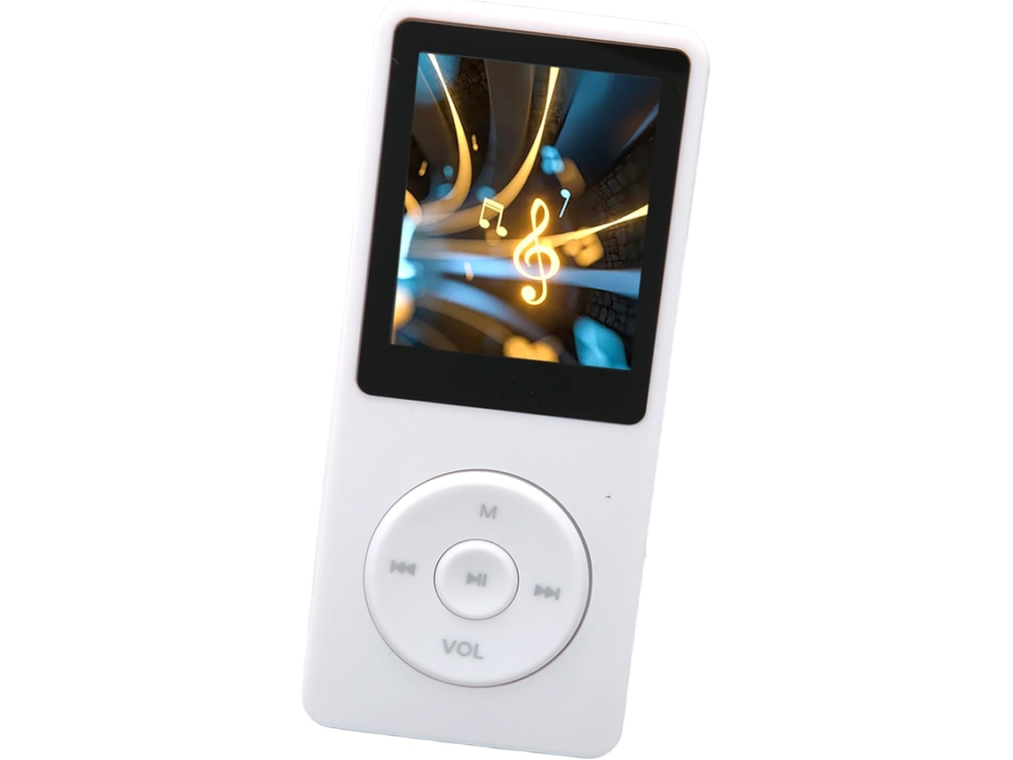 Reprodutor de MP3/MP4, tela de 1,8 polegadas, 30 horas de reprodução, portátil, leve, esportivo, com reprodução de música para viagens (branco)
