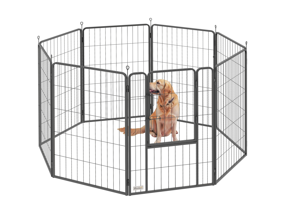 Parque Para Perros De 8 Paneles De 100 Cm De Altura Con Puerta Para Interior Y Exterior Negro