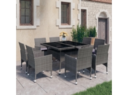 Vidaxl 9 Pcs Conjunto de Jantar para Jardim Vime Pe e Vidro Cinzento