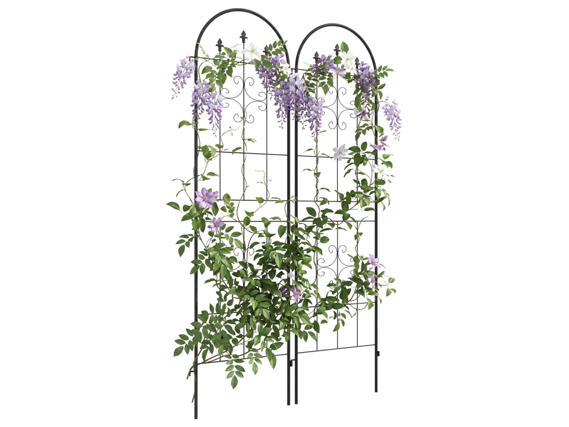 Conjunto De 2 Treliças De Aço Para Jardim, Suportes Para Trepadeiras, Flores E Plantas Em Pátios, 50x180 Cm, Pretas.