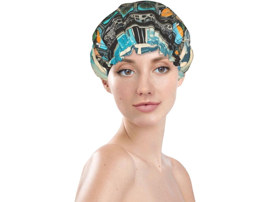 Touca De Banho Feminina, Reutilizável, Impermeável, Dupla Camada, Com Elástico, Ideal Para Cabelos Longos, Estampa De