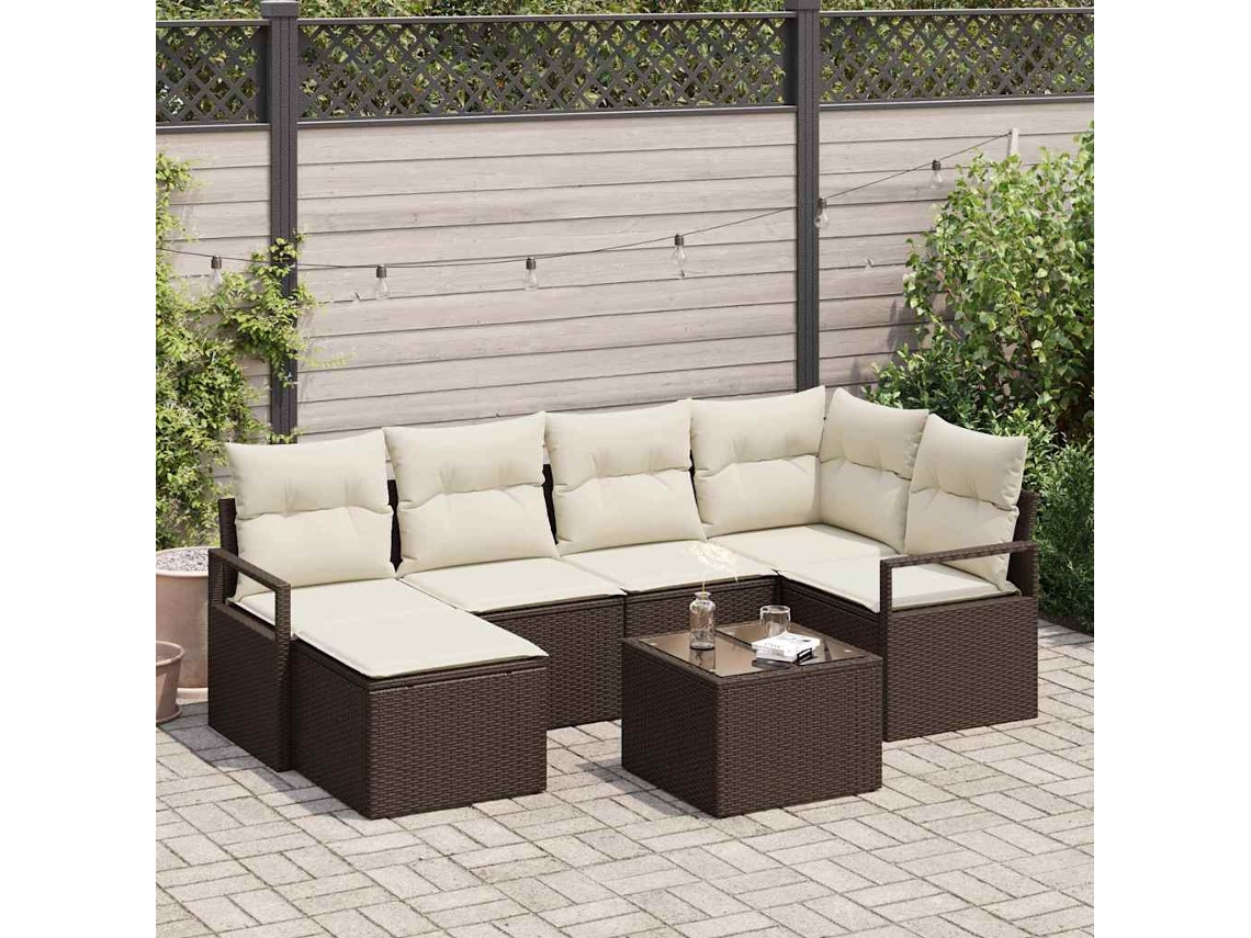Vidaxl Conjunto De Sofás 7 Unid. Castanho Vime Pe