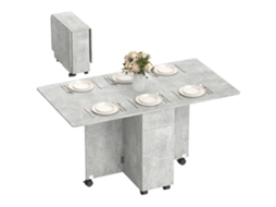 Mesa de Jantar Dobrável com Rodas e 2 Gavetas. 2 Portas e Armário. na Madeira. 140x76x74 Cm. Cinza Concreto Ge