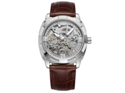 Relógio masculino automático mecânico elegante com pulseira de couro PU (marrom prateado)