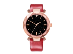 Relógio de pulso fashion com pulseira de PU, mostrador analógico redondo, quartzo (vermelho)