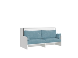 Cama De Solteiro Dobrável Kando Com Sofá E Colchão De Freixo Branco, Azul Claro