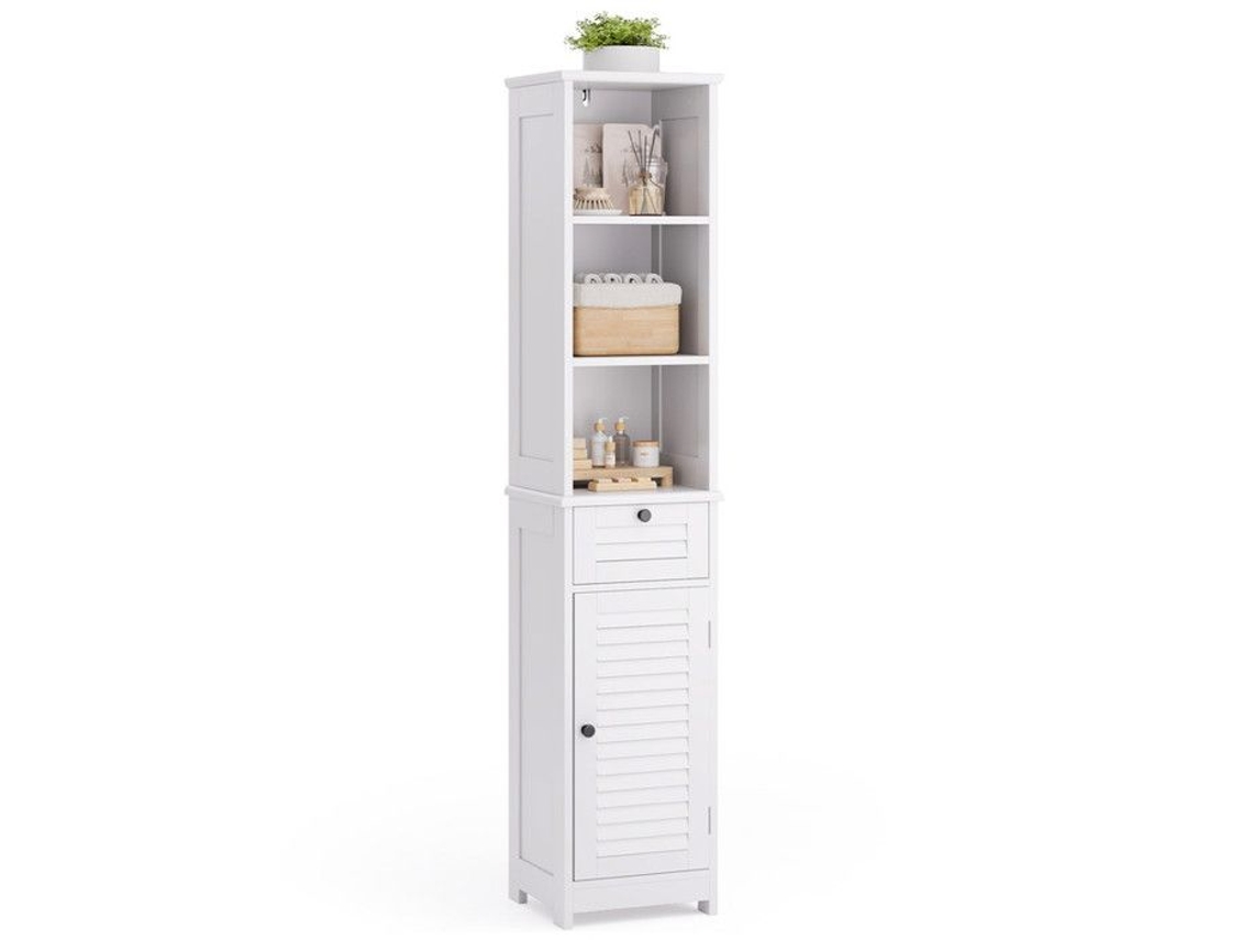 Coluna de banheiro branca - MDF laqueado - 1 porta 1 gaveta - 34 x 30 x 162,5 cm
