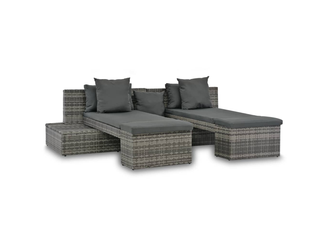 Vidaxl Conjunto Lounge De Jardim C/ Almofadões 4 Pcs Vime Pe Cinzento