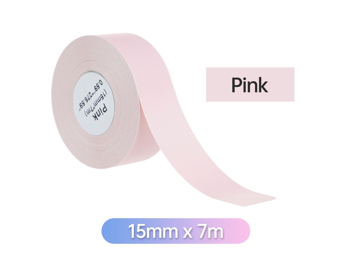 Papel de Etiqueta Térmico Contínuo Autoadesivo 15mmx7m Rosa Compatível com Marklife P11/p12/p15 e Deli Q2/q3
