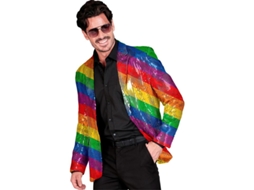 Fantasia ou jaqueta de festa com listras multicoloridas para homem
