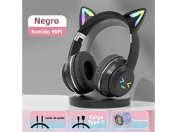 (preto) Fones De Ouvido Bluetooth Fofos Em Formato De Orelha De Gato, Sem Fio, Com Microfone, Compatíveis Com Cartão Tf E Com Cancelamento De Ruído.