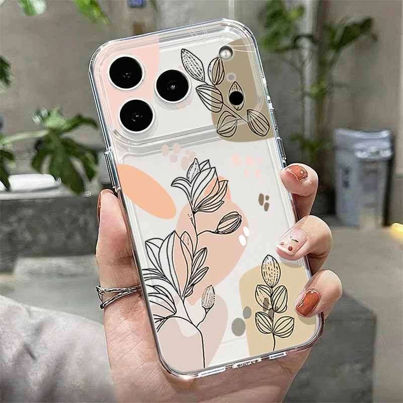 Capa Transparente Com Padrão Para Iphone 15 Pro, À Prova De Choque E Com Parte Traseira Em Silicone Tpu Macio.
