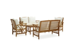 Vidaxl 5 Pcs Conjunto Lounge De Jardim C/ Almofadões Acácia Maciça
